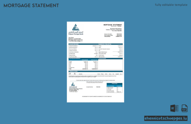 Beispiel eines Hypothekenauszugs der Libyschen Auslandsbank (Word- und PDF-Datei)